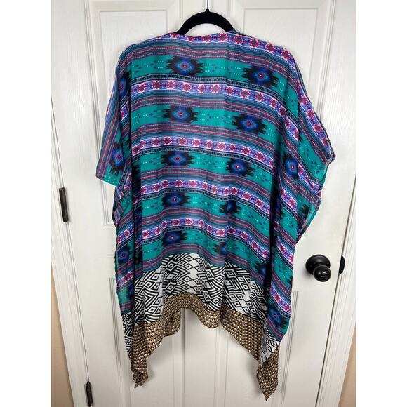 Forever 21 Open Front Kimono Size Medium Southwestern Boho Coastal Cowgirl - Picture 5 of 6
